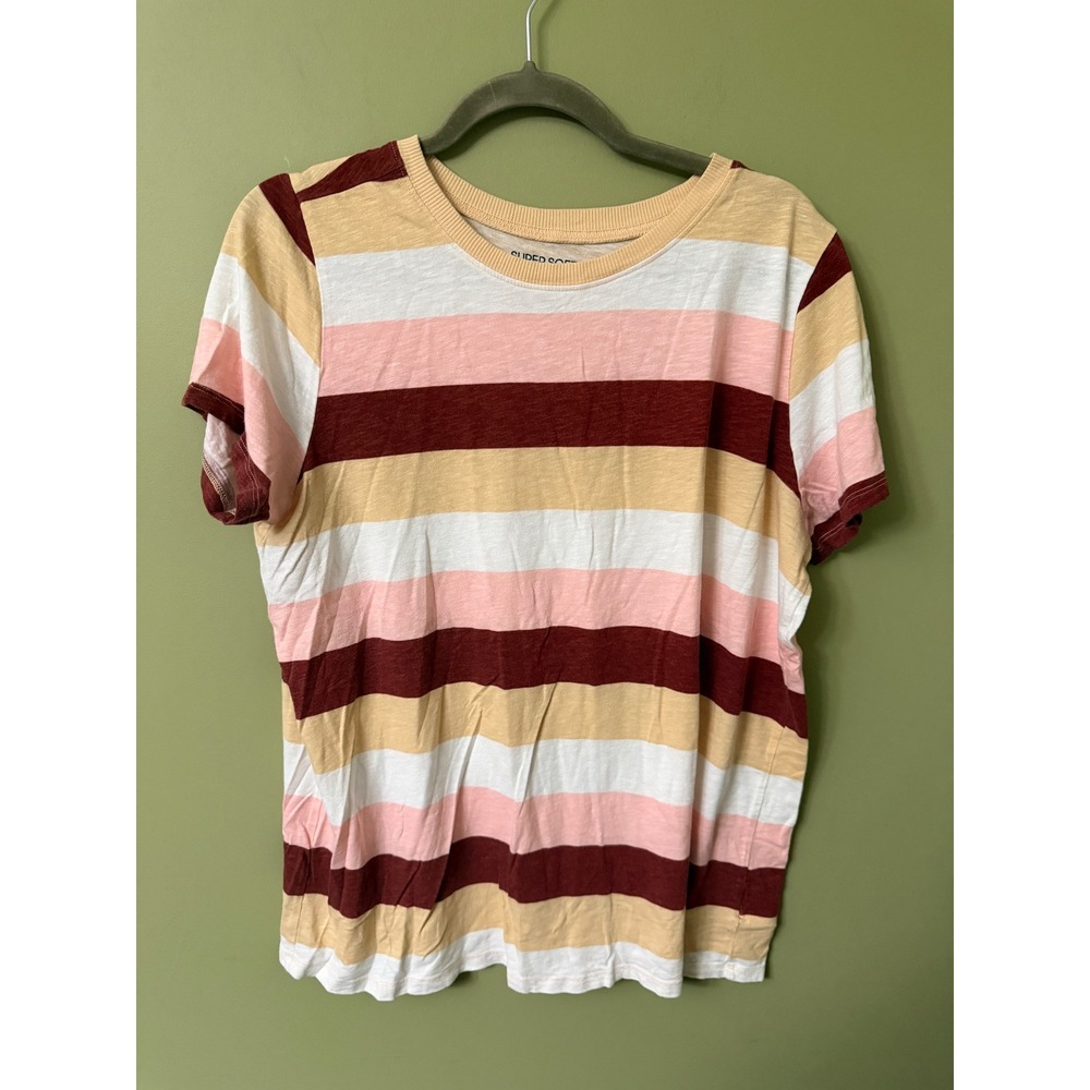 Torrid Super Soft Slub Jersey Striped T-Shirt Multi-Color Short Sleeve Size 1